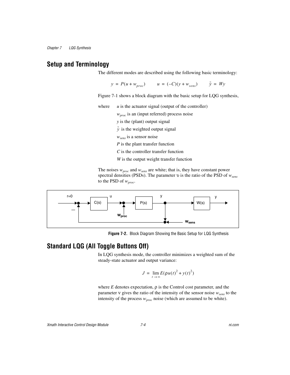 Setup and terminology, Standard lqg (all toggle buttons off) | National Instruments Xmath Interactive Control Design Module ICDM User Manual | Page 65 / 129
