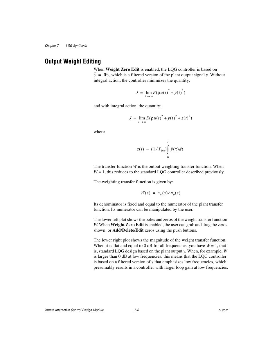 Output weight editing, Output weight editing -6 | National Instruments Xmath Interactive Control Design Module ICDM User Manual | Page 67 / 129