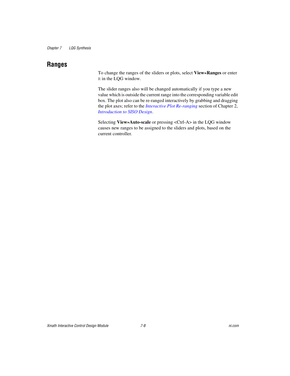 Ranges, Ranges -8 | National Instruments Xmath Interactive Control Design Module ICDM User Manual | Page 69 / 129