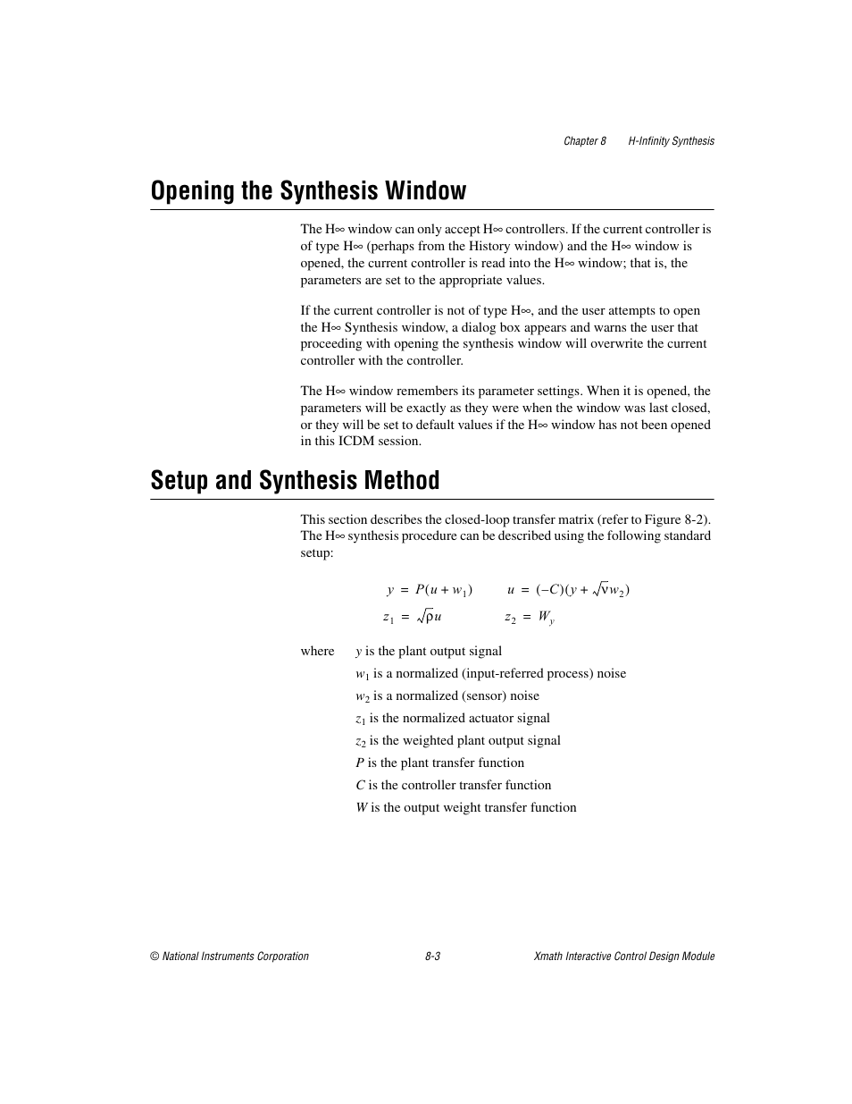 Opening the synthesis window, Setup and synthesis method | National Instruments Xmath Interactive Control Design Module ICDM User Manual | Page 72 / 129