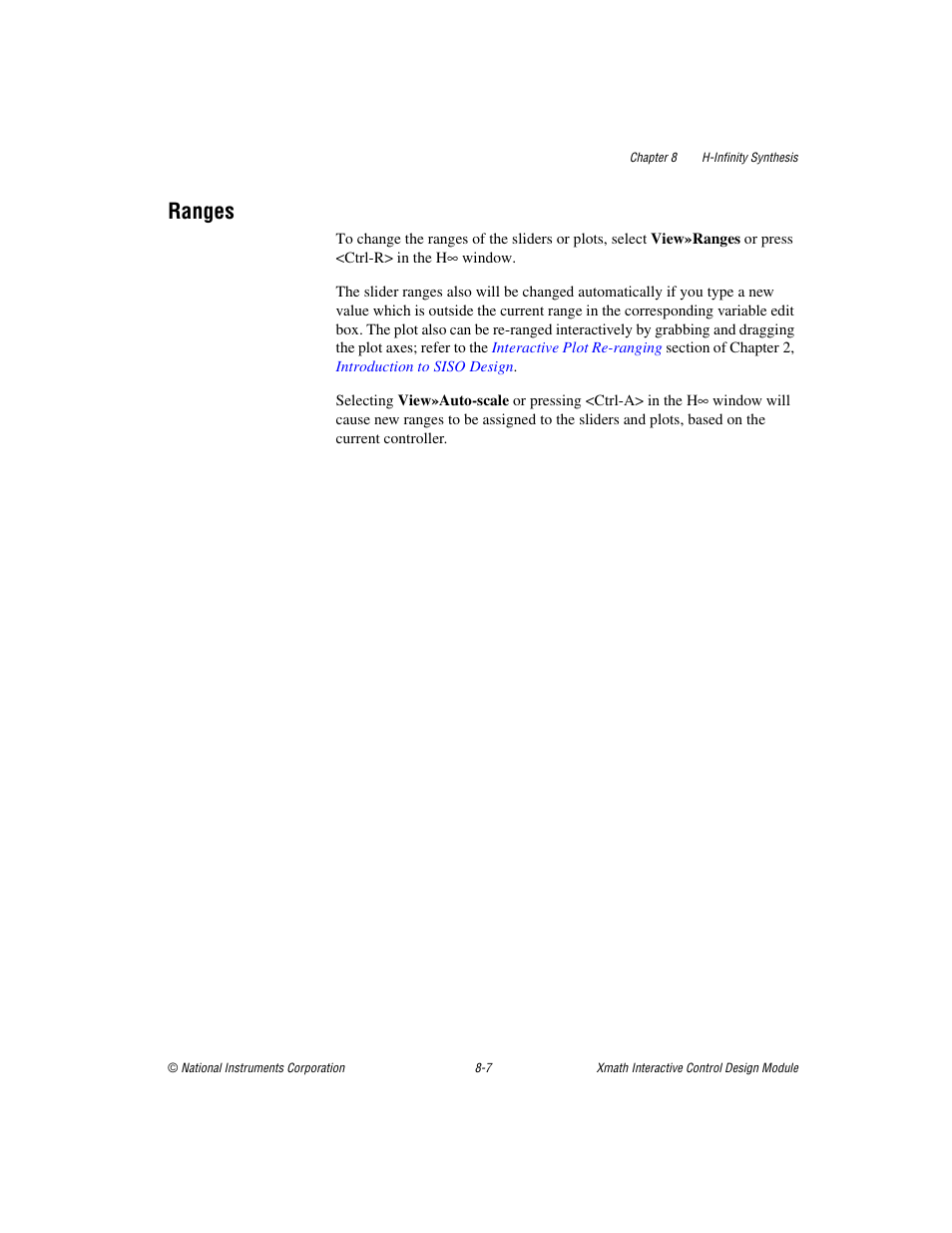 Ranges, Ranges -7 | National Instruments Xmath Interactive Control Design Module ICDM User Manual | Page 76 / 129