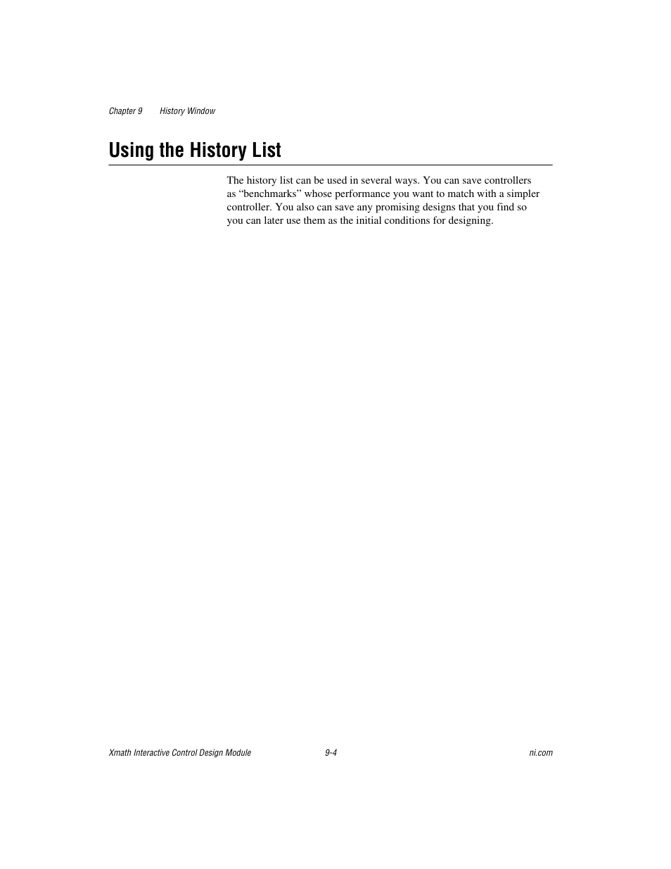 Using the history list, Using the history list -4 | National Instruments Xmath Interactive Control Design Module ICDM User Manual | Page 80 / 129