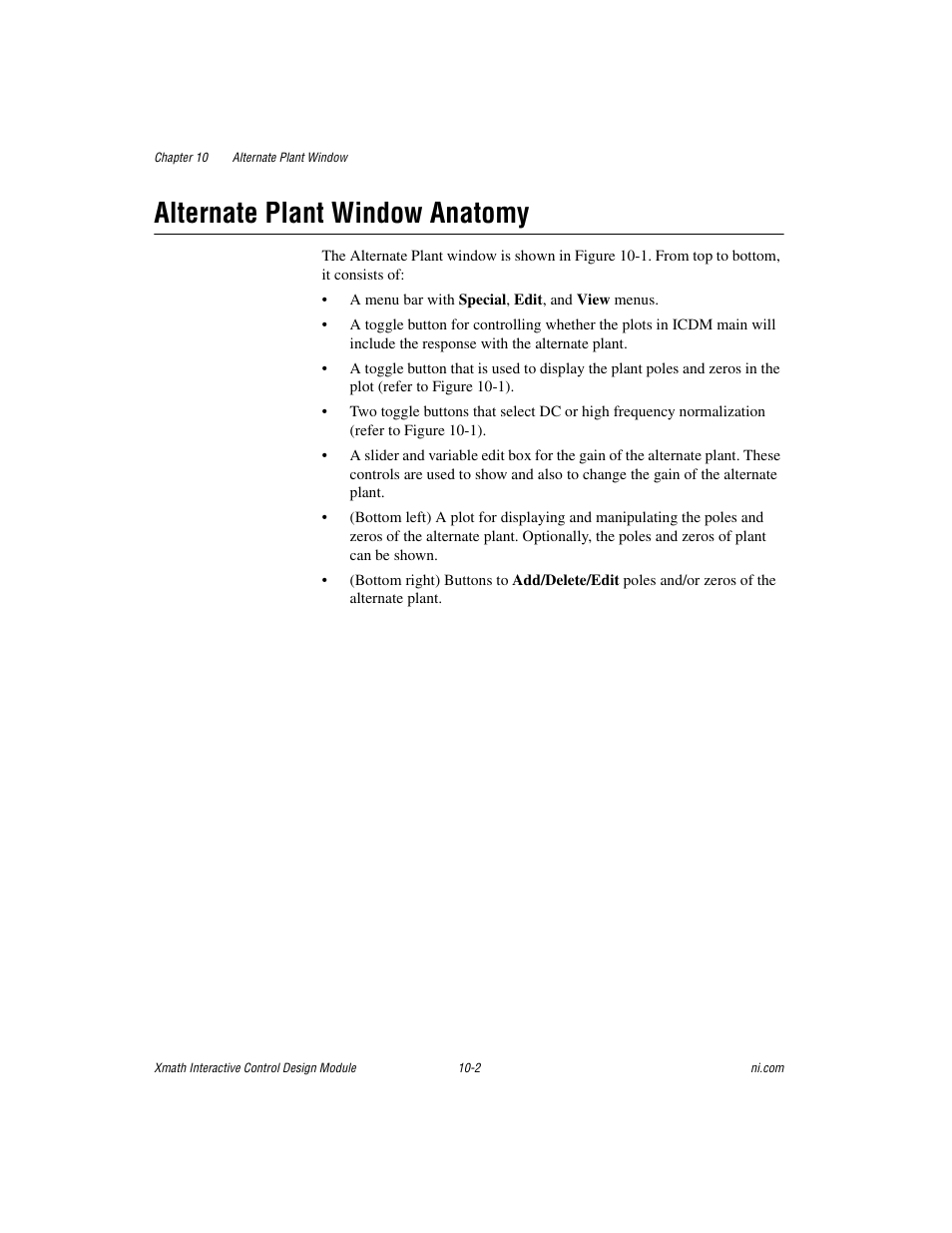 Alternate plant window anatomy, Alternate plant window anatomy -2 | National Instruments Xmath Interactive Control Design Module ICDM User Manual | Page 82 / 129