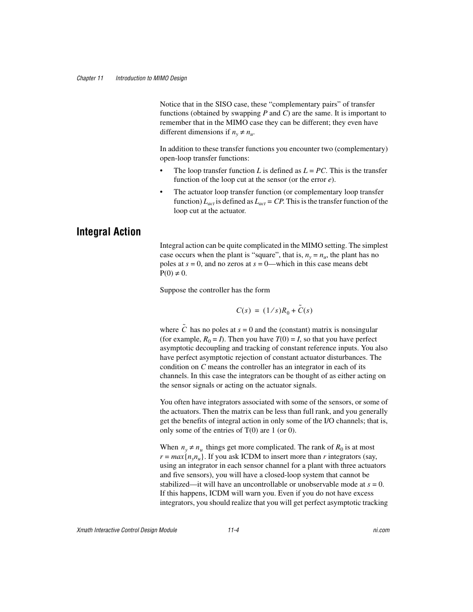 Integral action, Integral action -4 | National Instruments Xmath Interactive Control Design Module ICDM User Manual | Page 90 / 129