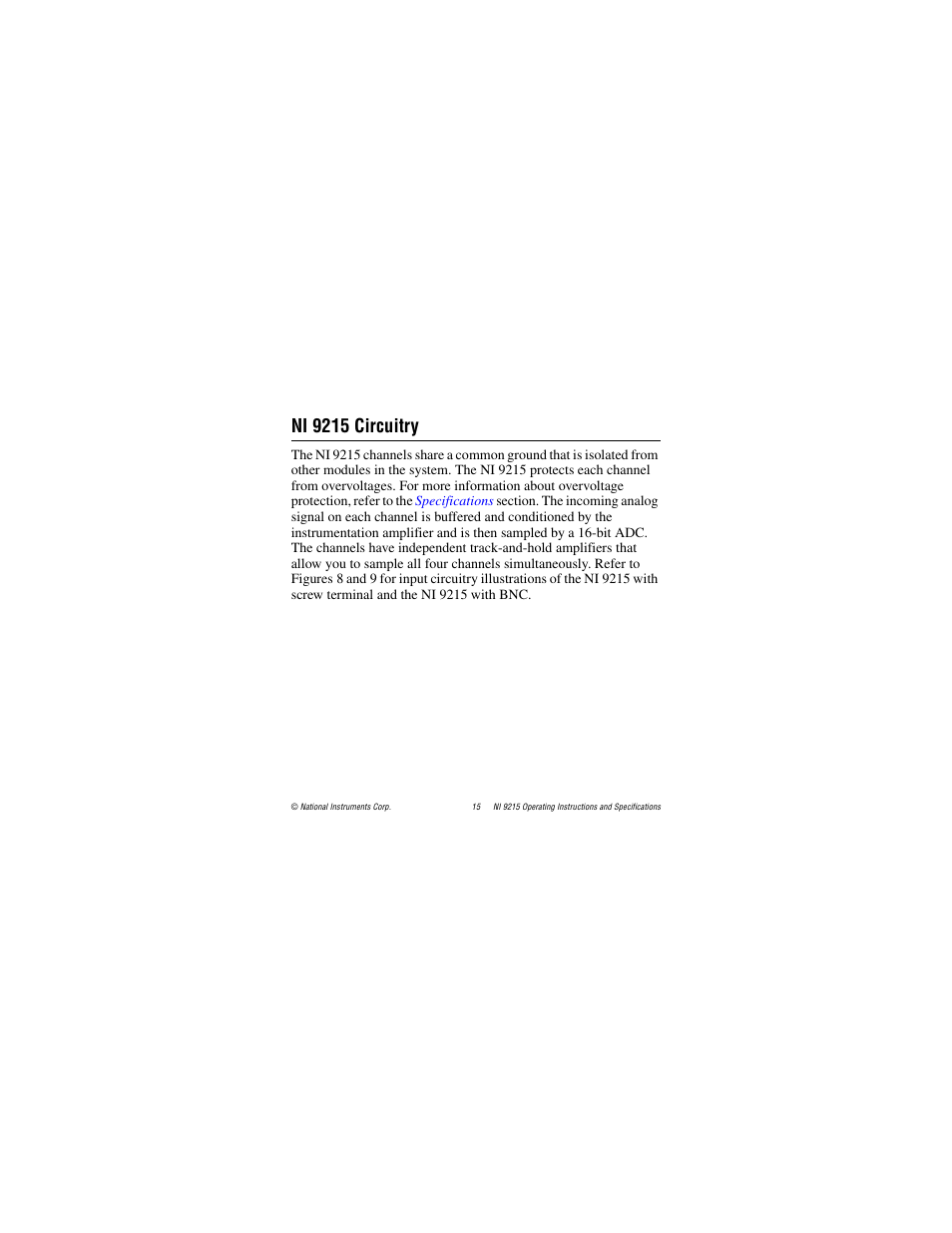 Ni 9215 circuitry | National Instruments NI 9215 User Manual | Page 15 / 34