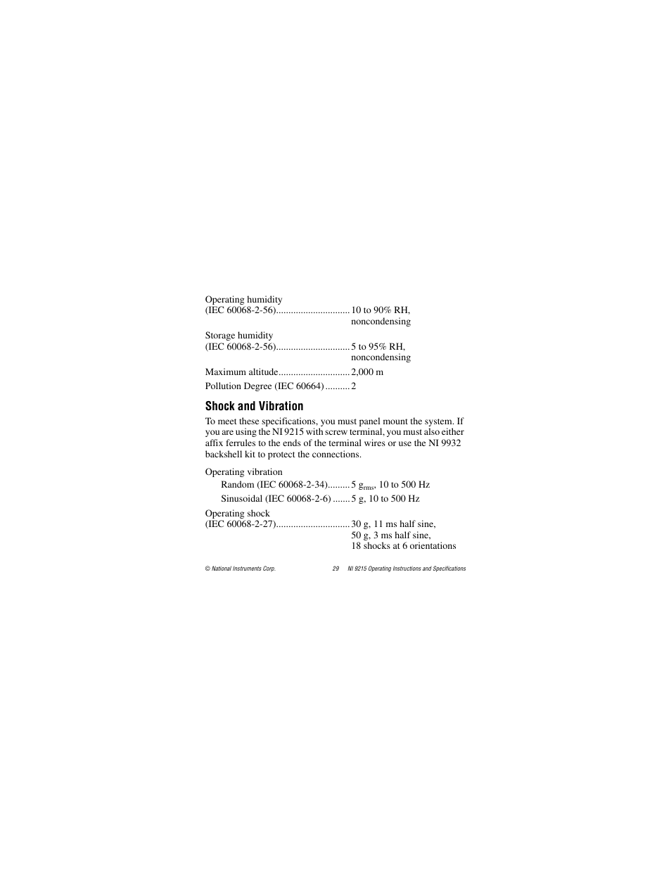 Shock and vibration | National Instruments NI 9215 User Manual | Page 29 / 34