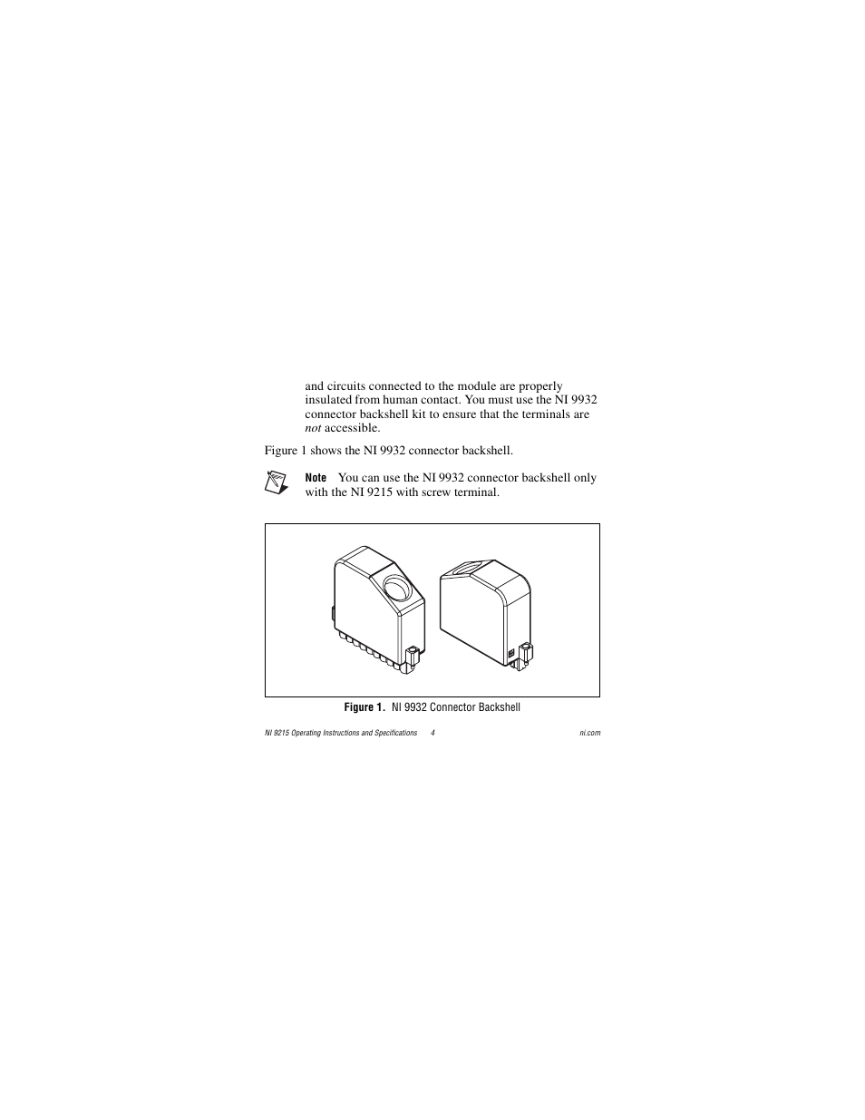 Figure 1. ni 9932 connector backshell | National Instruments NI 9215 User Manual | Page 4 / 34