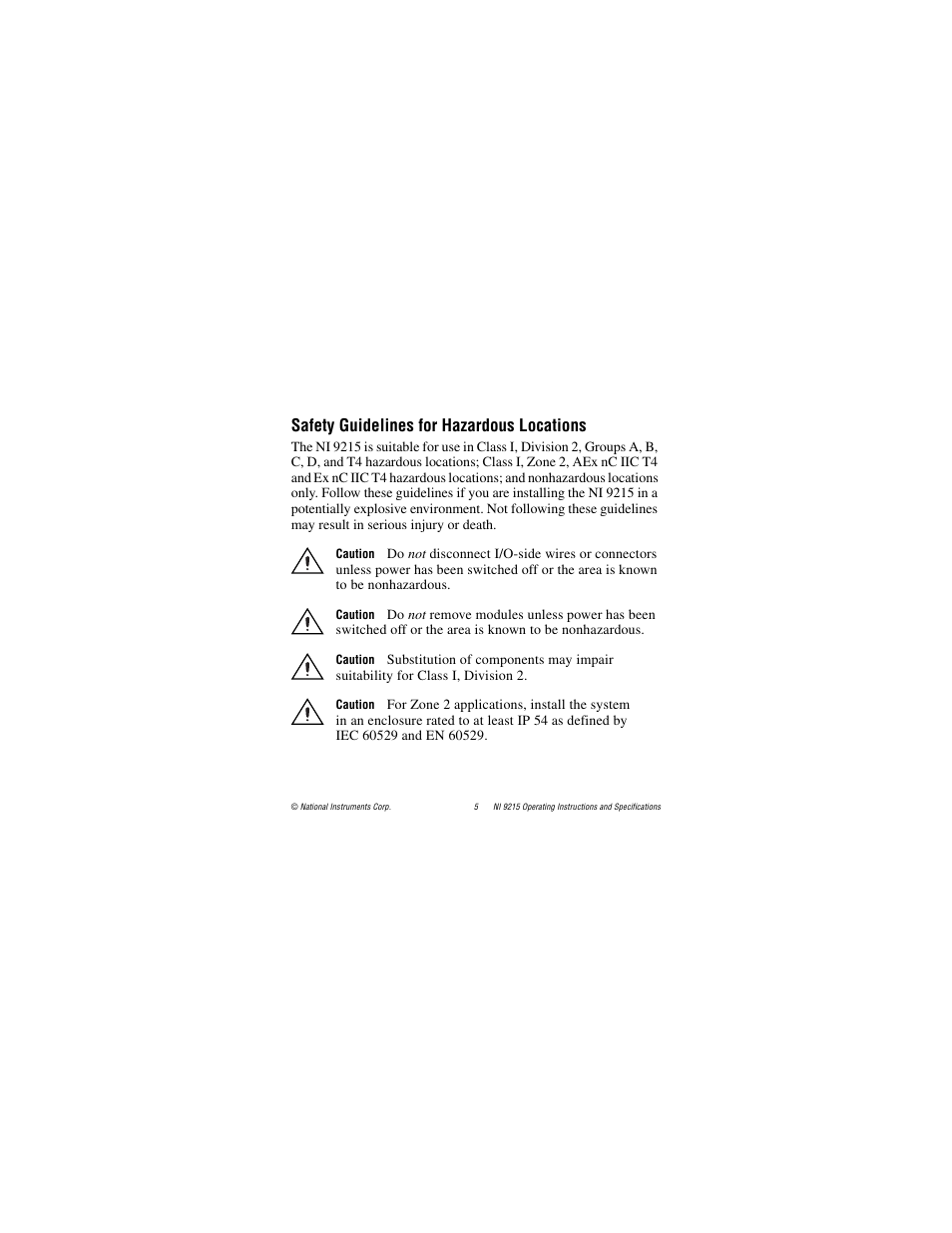 Safety guidelines for hazardous locations | National Instruments NI 9215 User Manual | Page 5 / 34
