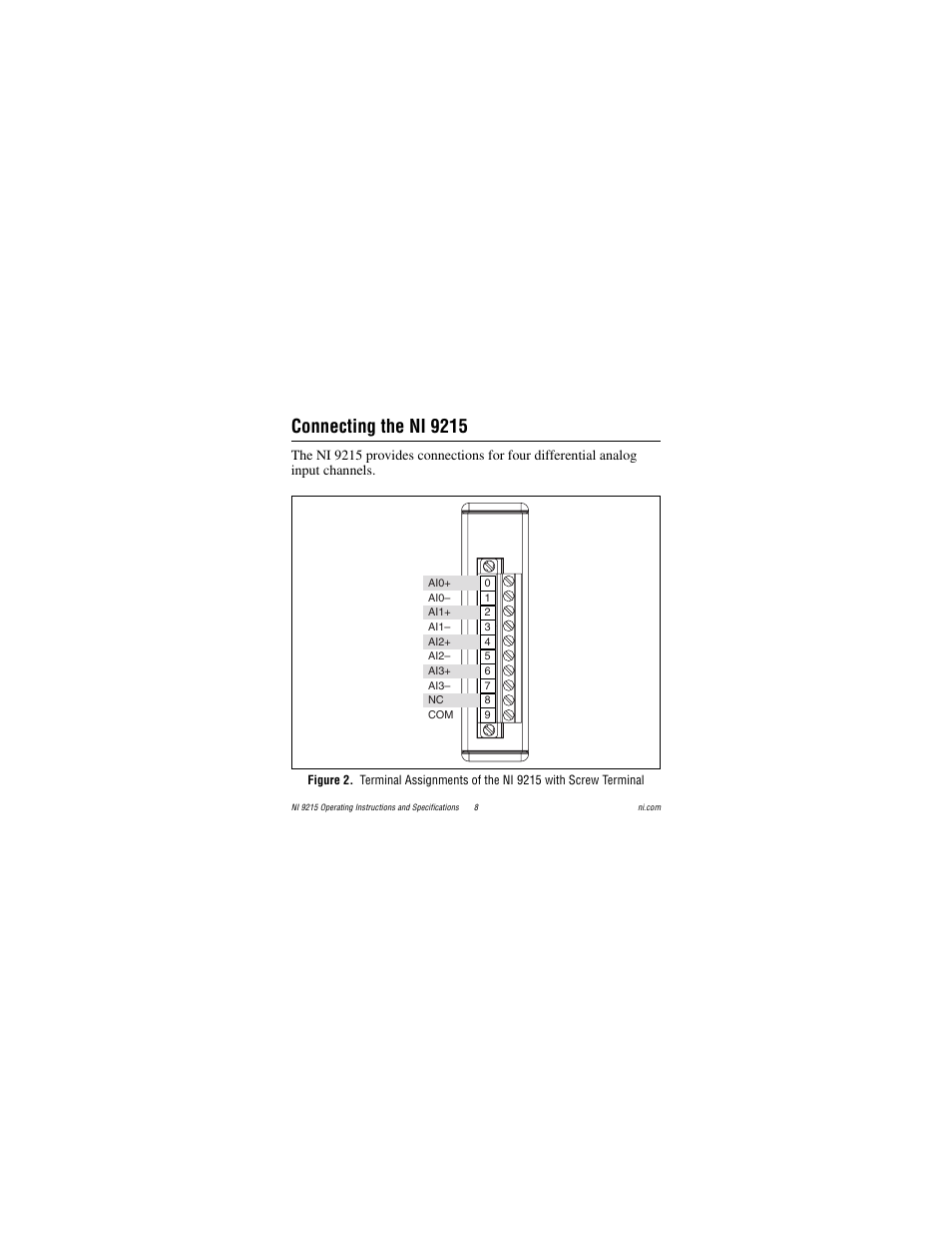 Connecting the ni 9215 | National Instruments NI 9215 User Manual | Page 8 / 34