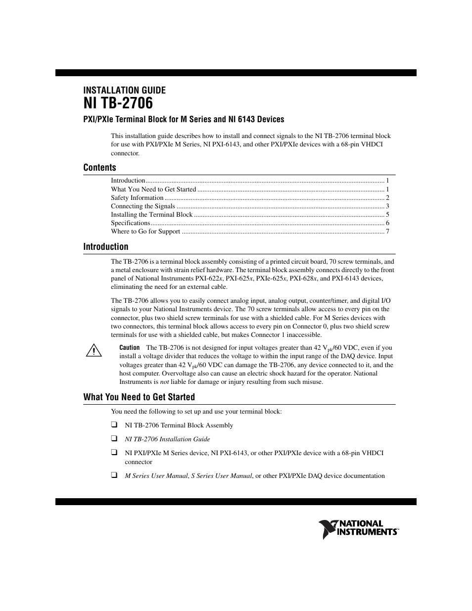 National Instruments Terminal Block NI TB-2706 User Manual | 8 pages