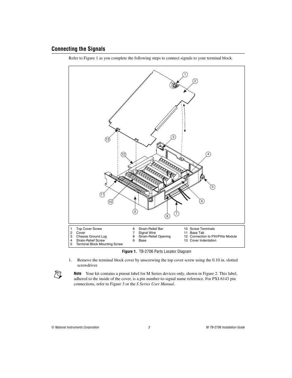 Connecting the signals, Figure 1. tb-2706 parts locator diagram | National Instruments Terminal Block NI TB-2706 User Manual | Page 3 / 8