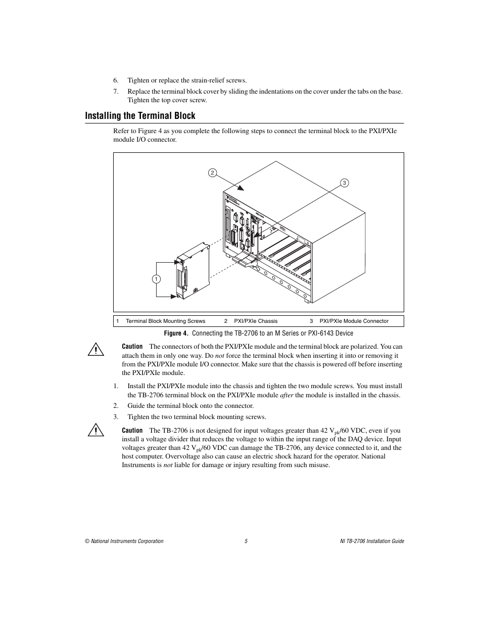 Installing the terminal block | National Instruments Terminal Block NI TB-2706 User Manual | Page 5 / 8