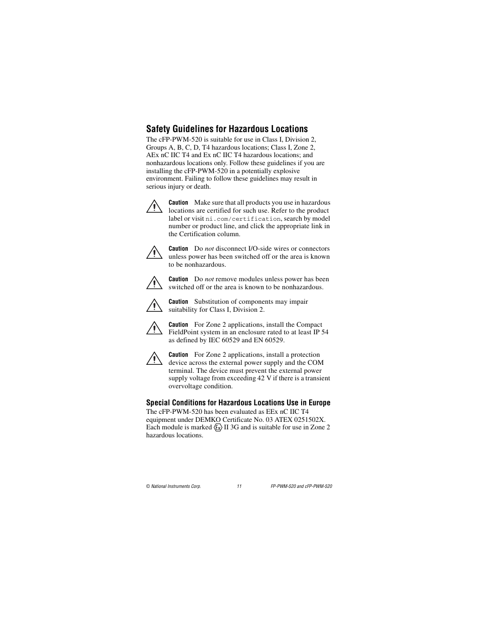 Safety guidelines for hazardous locations | National Instruments cFP-PWM-520 User Manual | Page 11 / 19