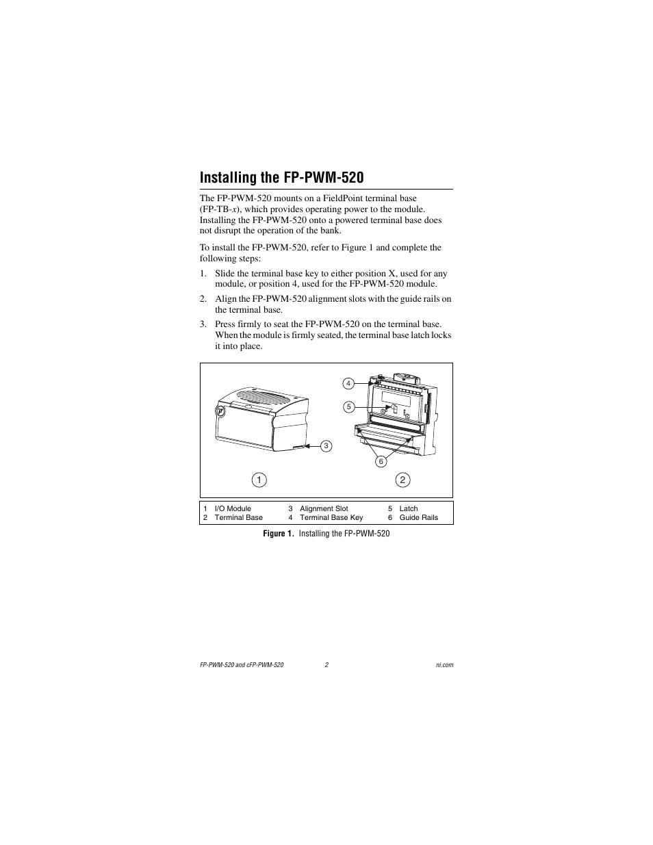 Installing the fp-pwm-520, Figure 1. installing the fp-pwm-520 | National Instruments cFP-PWM-520 User Manual | Page 2 / 19
