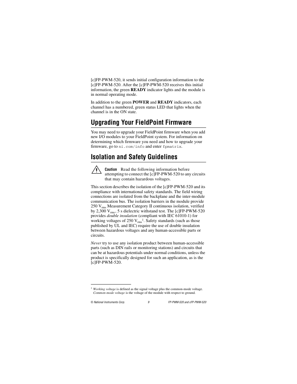 Upgrading your fieldpoint firmware, Isolation and safety guidelines | National Instruments cFP-PWM-520 User Manual | Page 9 / 19