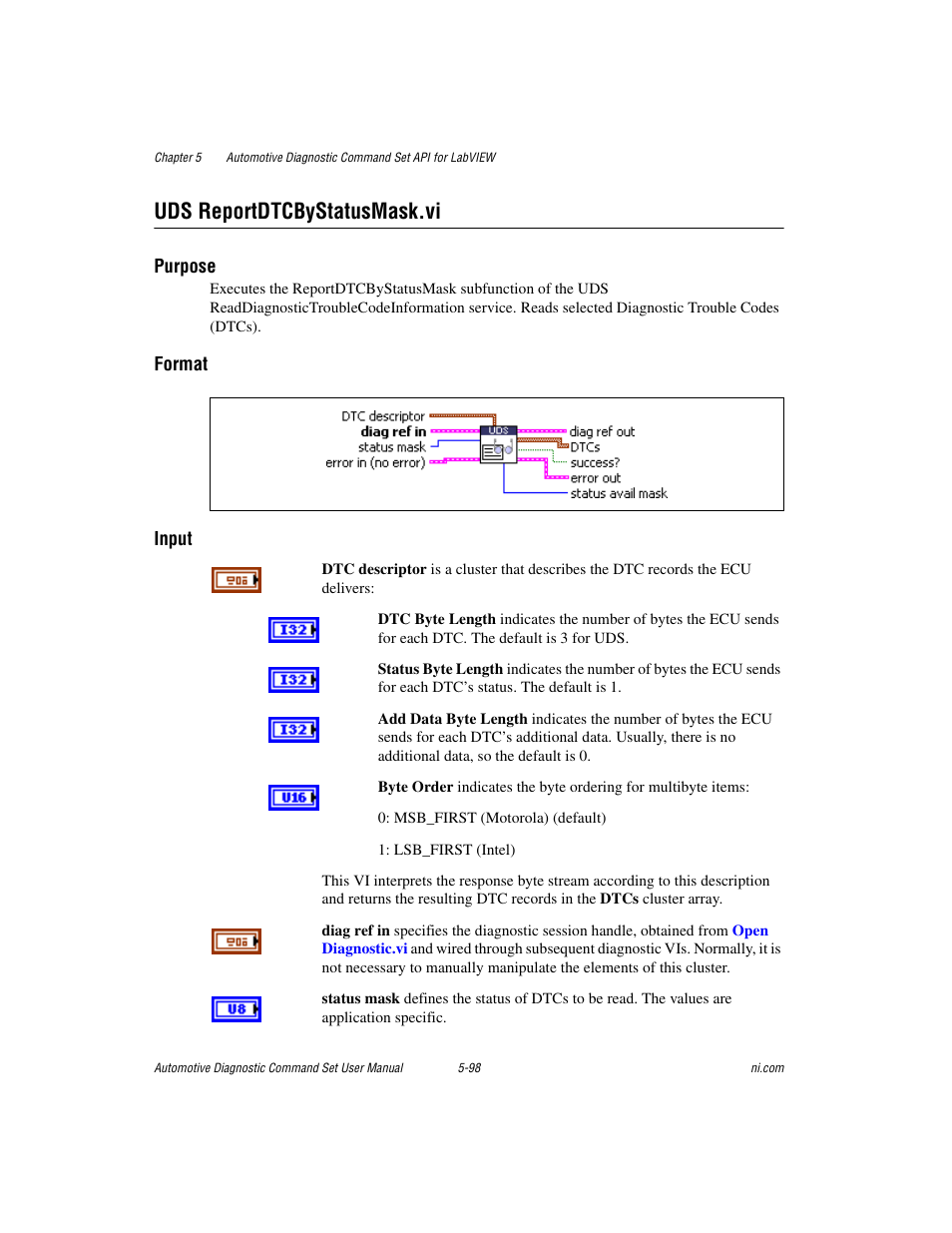 Uds reportdtcbystatusmask.vi, Uds reportdtcbystatusmask.vi -98 | National Instruments CAN 372139B-01 User Manual | Page 124 / 301