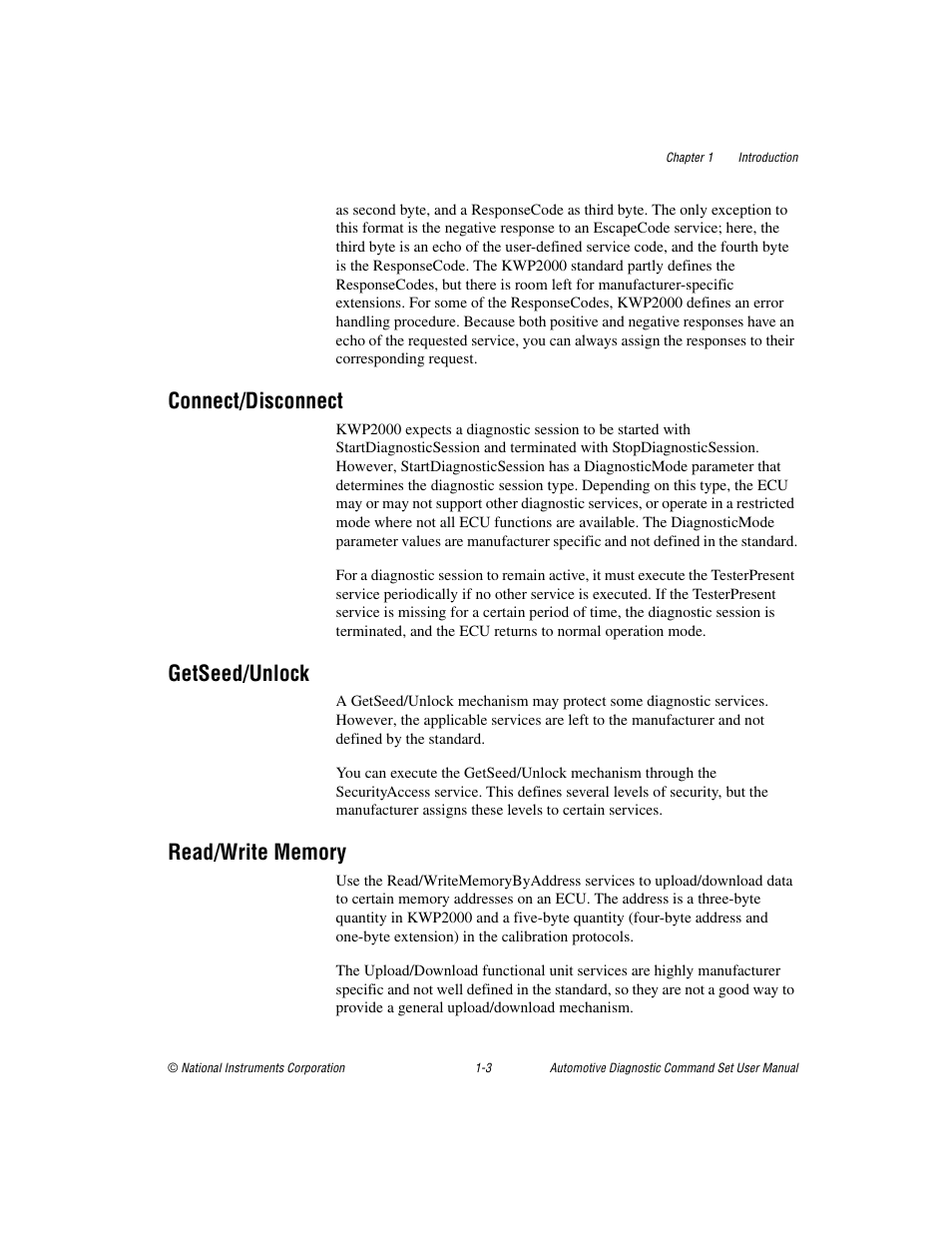 Connect/disconnect, Getseed/unlock, Read/write memory | National Instruments CAN 372139B-01 User Manual | Page 14 / 301