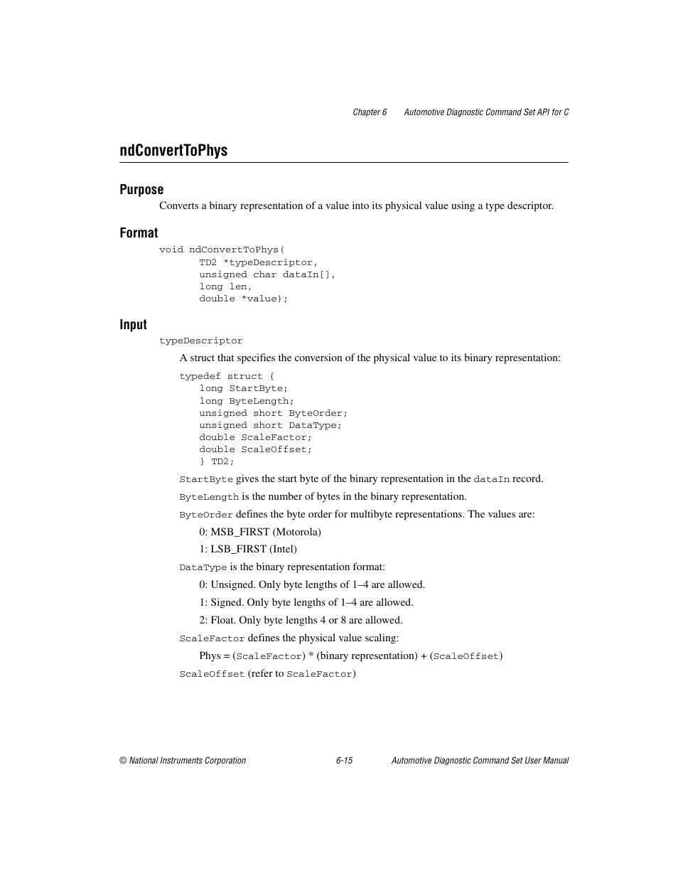 Ndconverttophys, Ndconverttophys -15, Purpose | Format, Input | National Instruments CAN 372139B-01 User Manual | Page 179 / 301