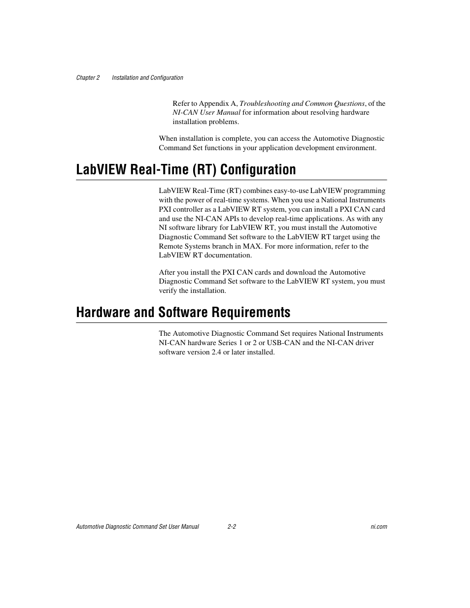 Labview real-time (rt) configuration, Hardware and software requirements | National Instruments CAN 372139B-01 User Manual | Page 19 / 301