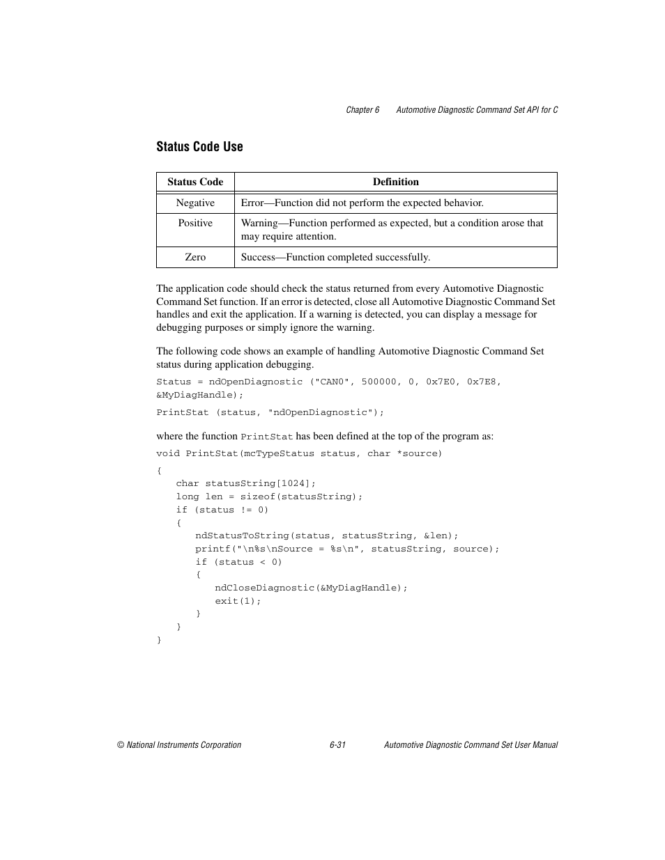 Status code use | National Instruments CAN 372139B-01 User Manual | Page 195 / 301