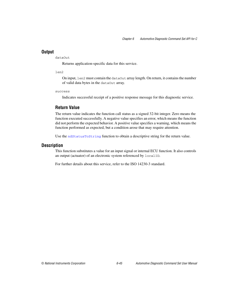 Output, Return value, Description | National Instruments CAN 372139B-01 User Manual | Page 209 / 301