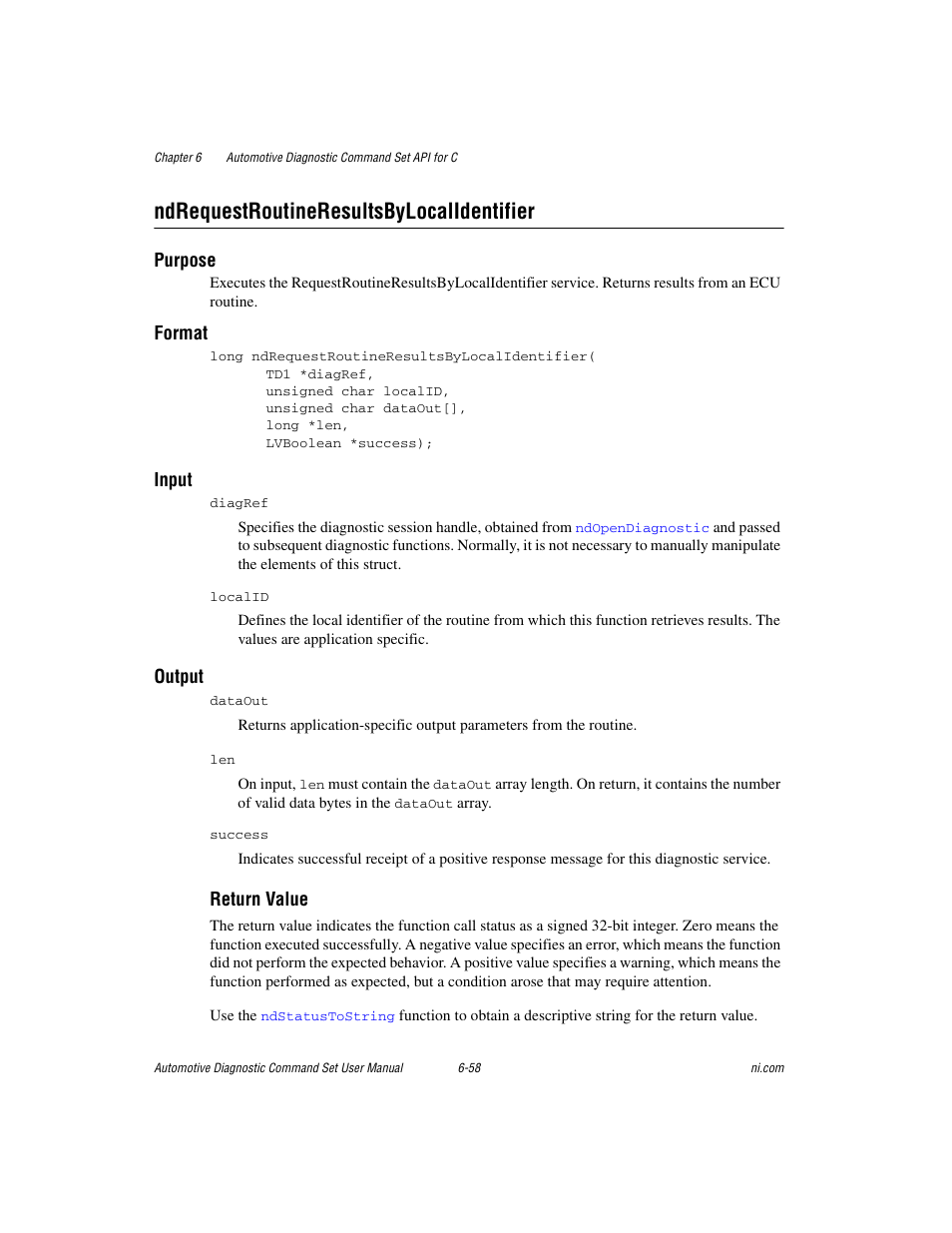 Ndrequestroutineresultsbylocalidentifier, Ndrequestroutineresultsbylocalidentifier -58 | National Instruments CAN 372139B-01 User Manual | Page 222 / 301