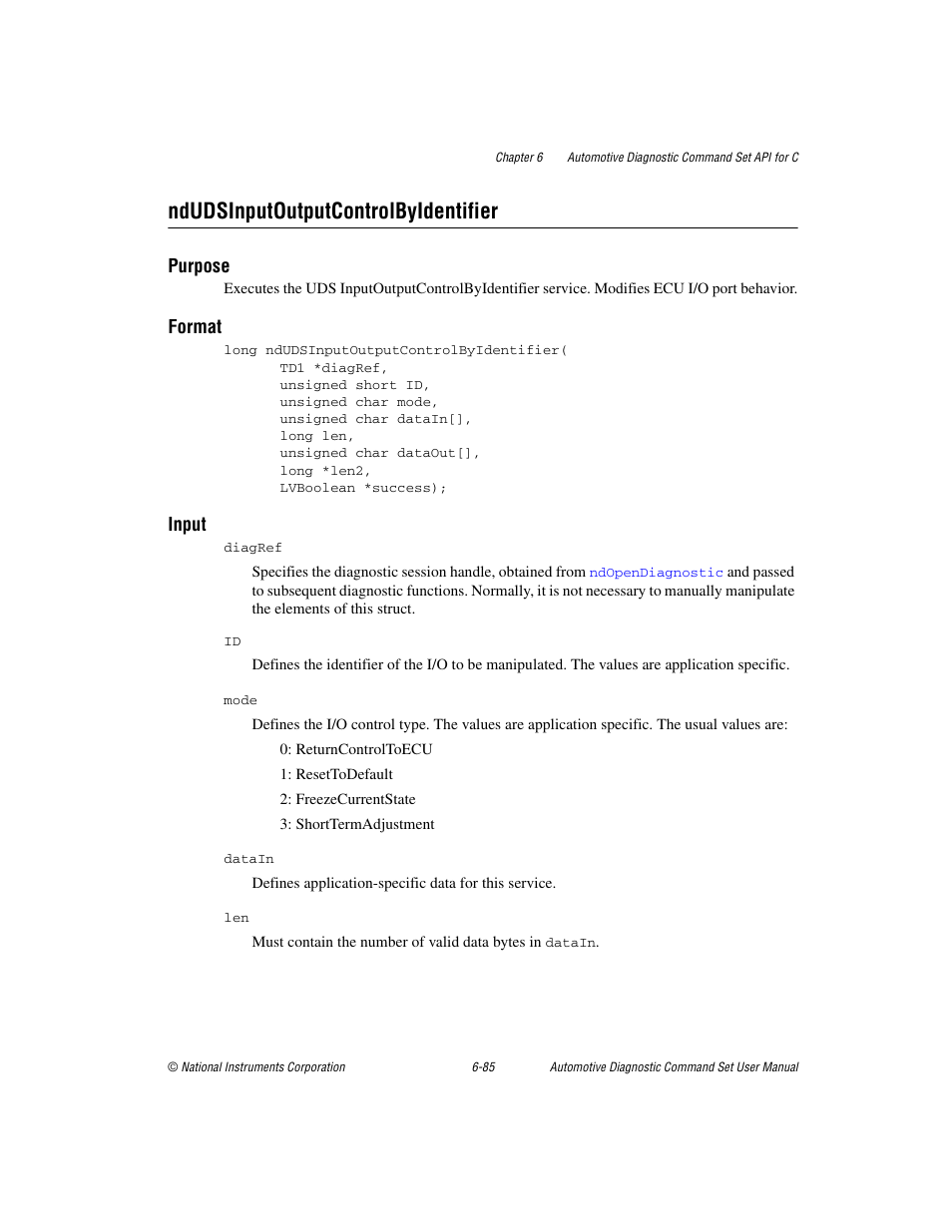 Ndudsinputoutputcontrolbyidentifier, Ndudsinputoutputcontrolbyidentifier -85 | National Instruments CAN 372139B-01 User Manual | Page 249 / 301