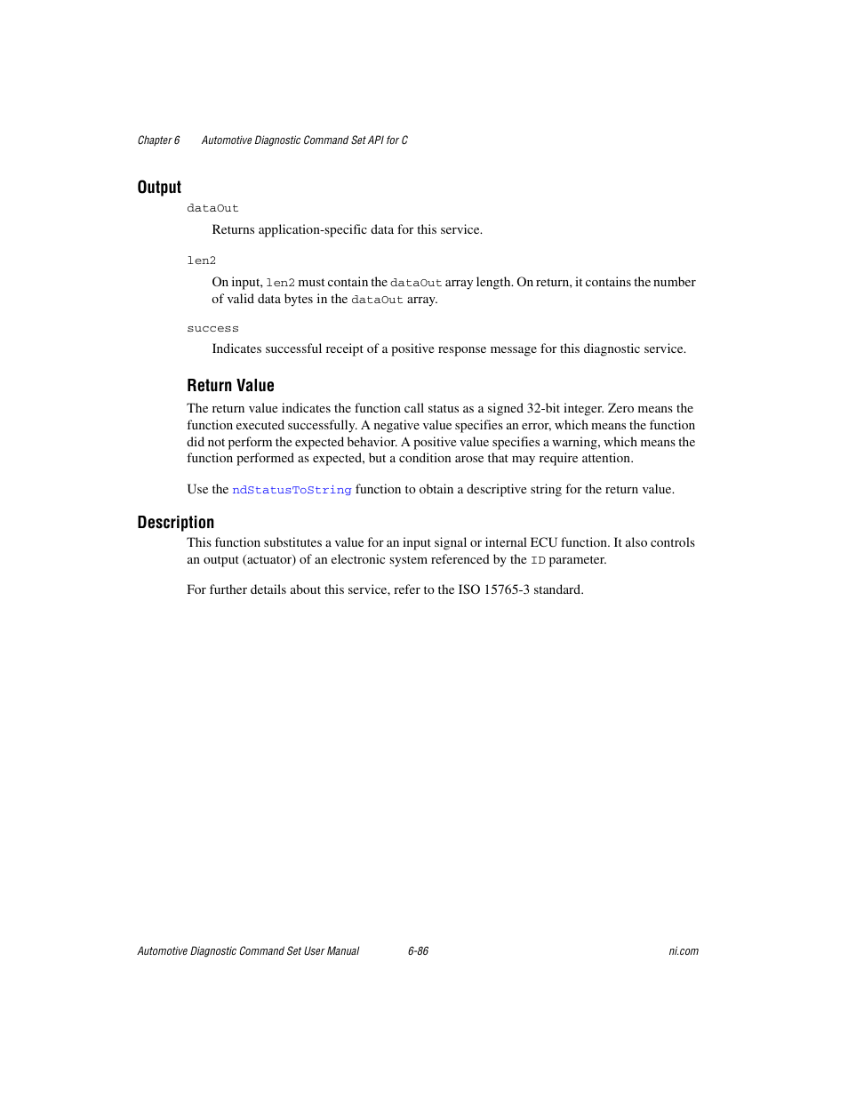 Output, Return value, Description | National Instruments CAN 372139B-01 User Manual | Page 250 / 301