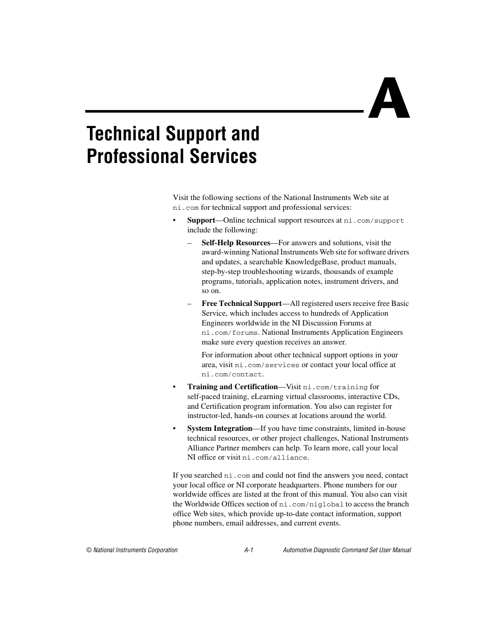 Technical support and professional services | National Instruments CAN 372139B-01 User Manual | Page 294 / 301