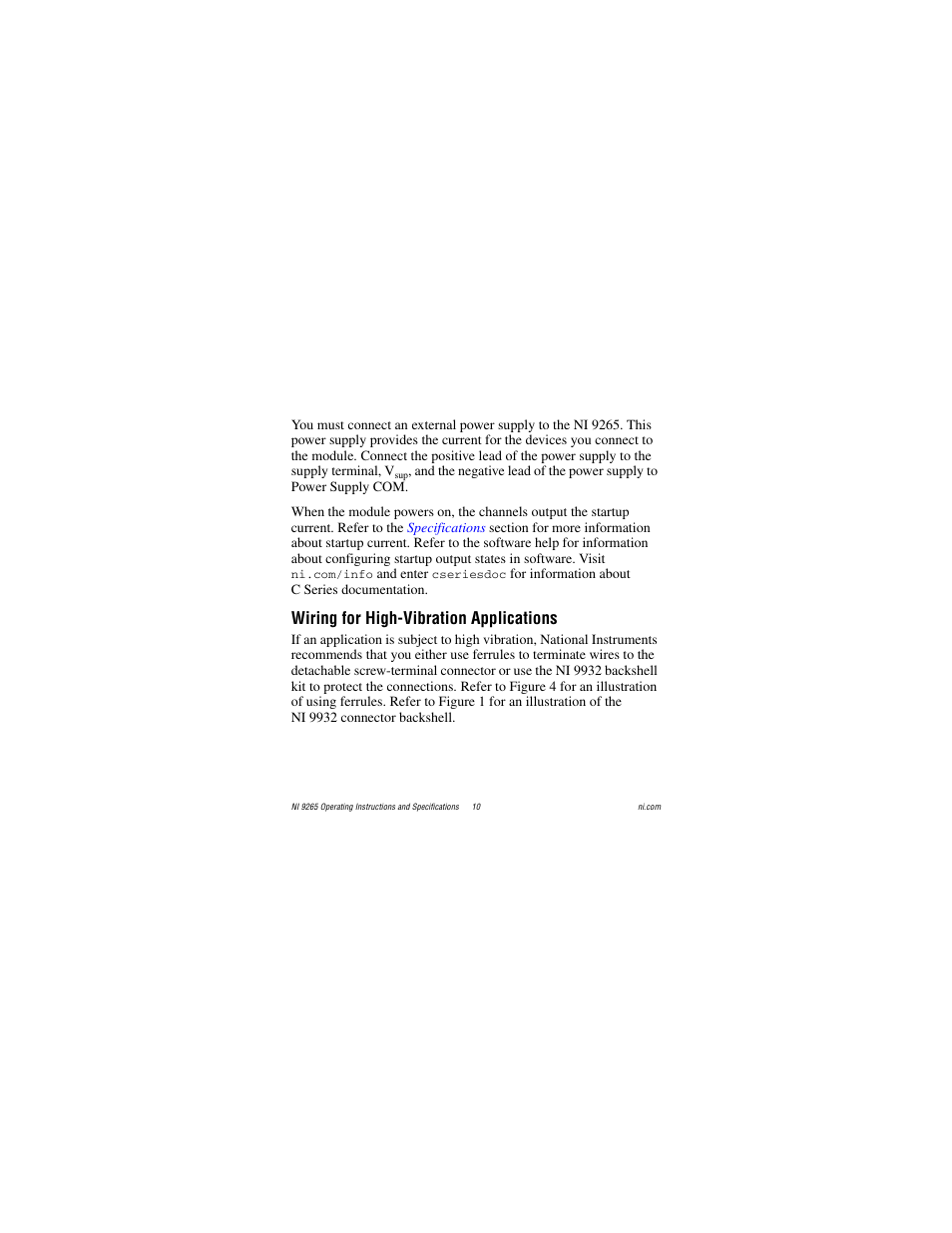 Wiring for high-vibration applications | National Instruments NI 9265 User Manual | Page 10 / 26