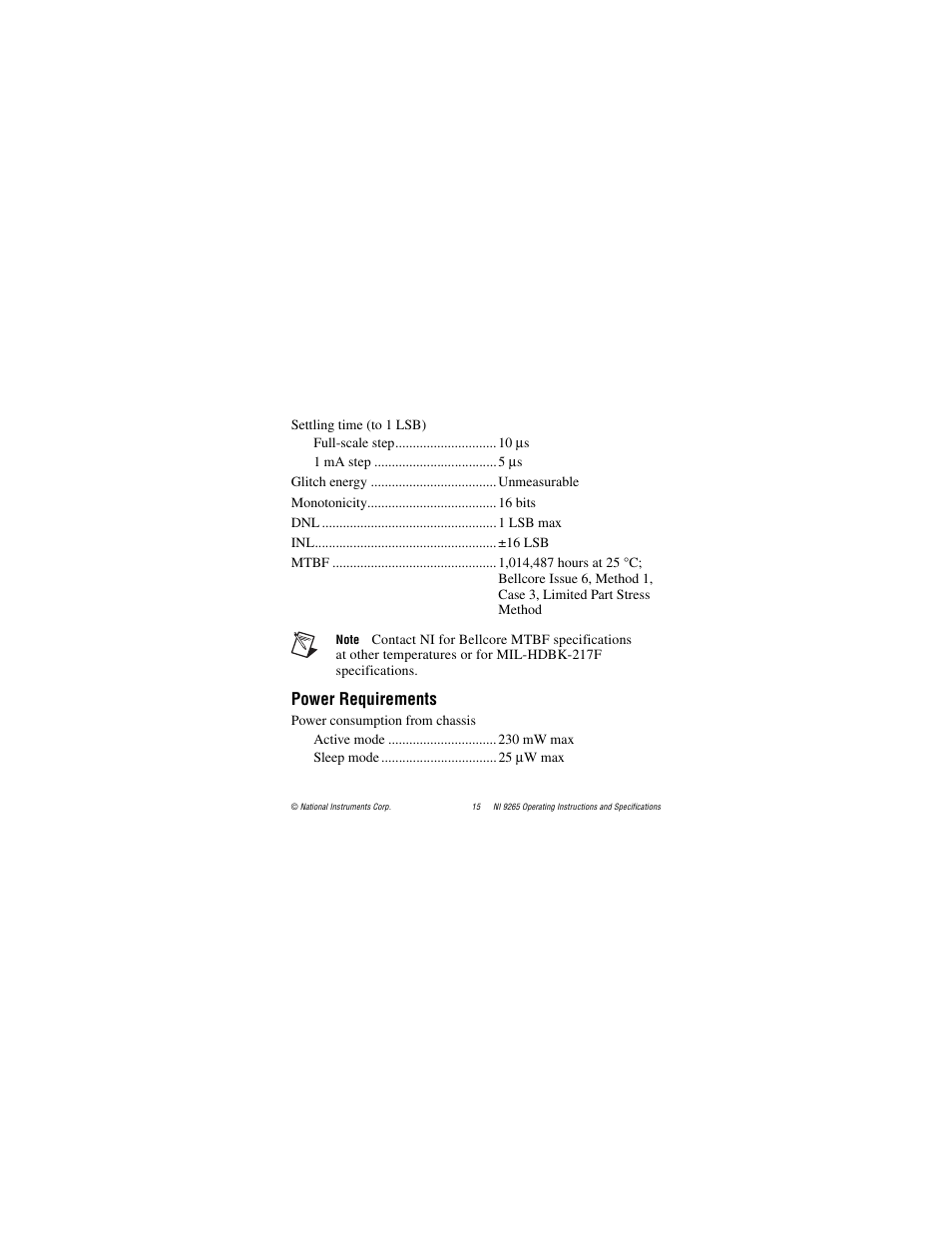 Power requirements | National Instruments NI 9265 User Manual | Page 15 / 26