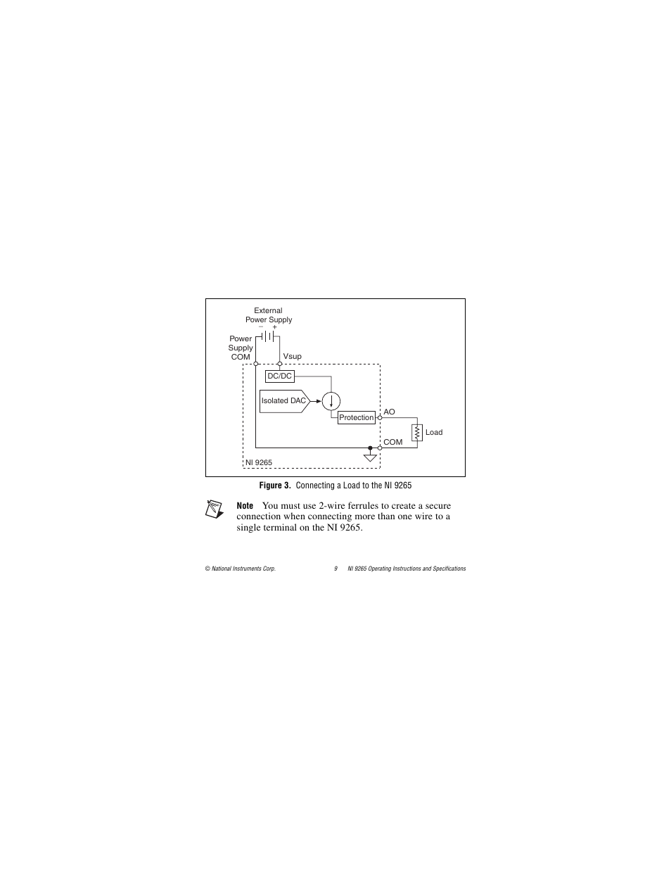 Figure 3. connecting a load to the ni 9265, Re 3 for an ill, Re 3 f | National Instruments NI 9265 User Manual | Page 9 / 26