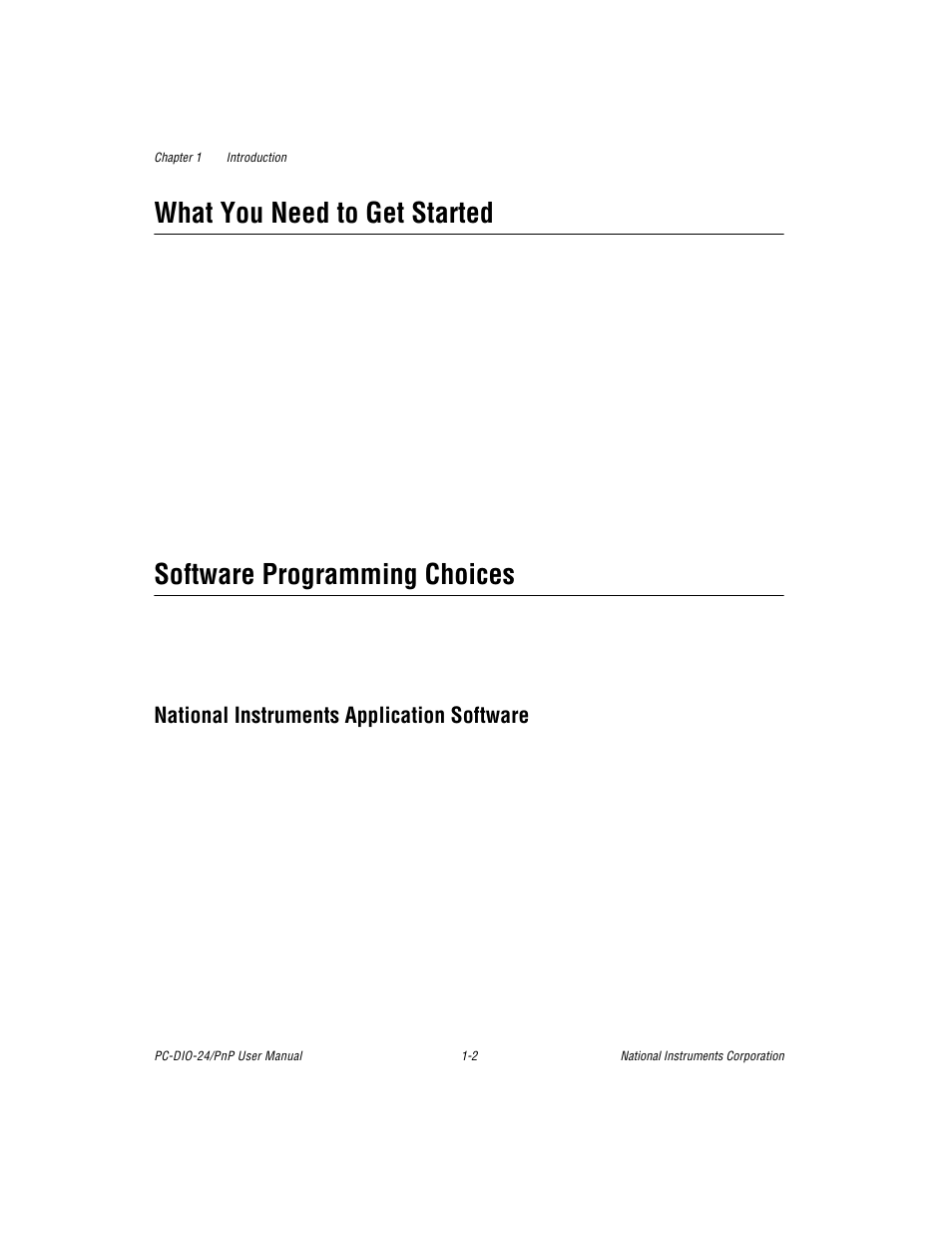 What you need to get started, Software programming choices, National instruments application software | National instruments application software -2 | National Instruments PC-DIO-24/PnP User Manual | Page 15 / 107