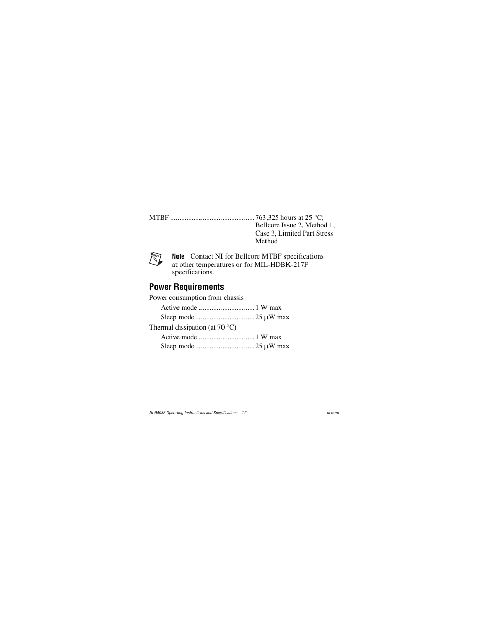 Power requirements | National Instruments NI 9403E User Manual | Page 12 / 19
