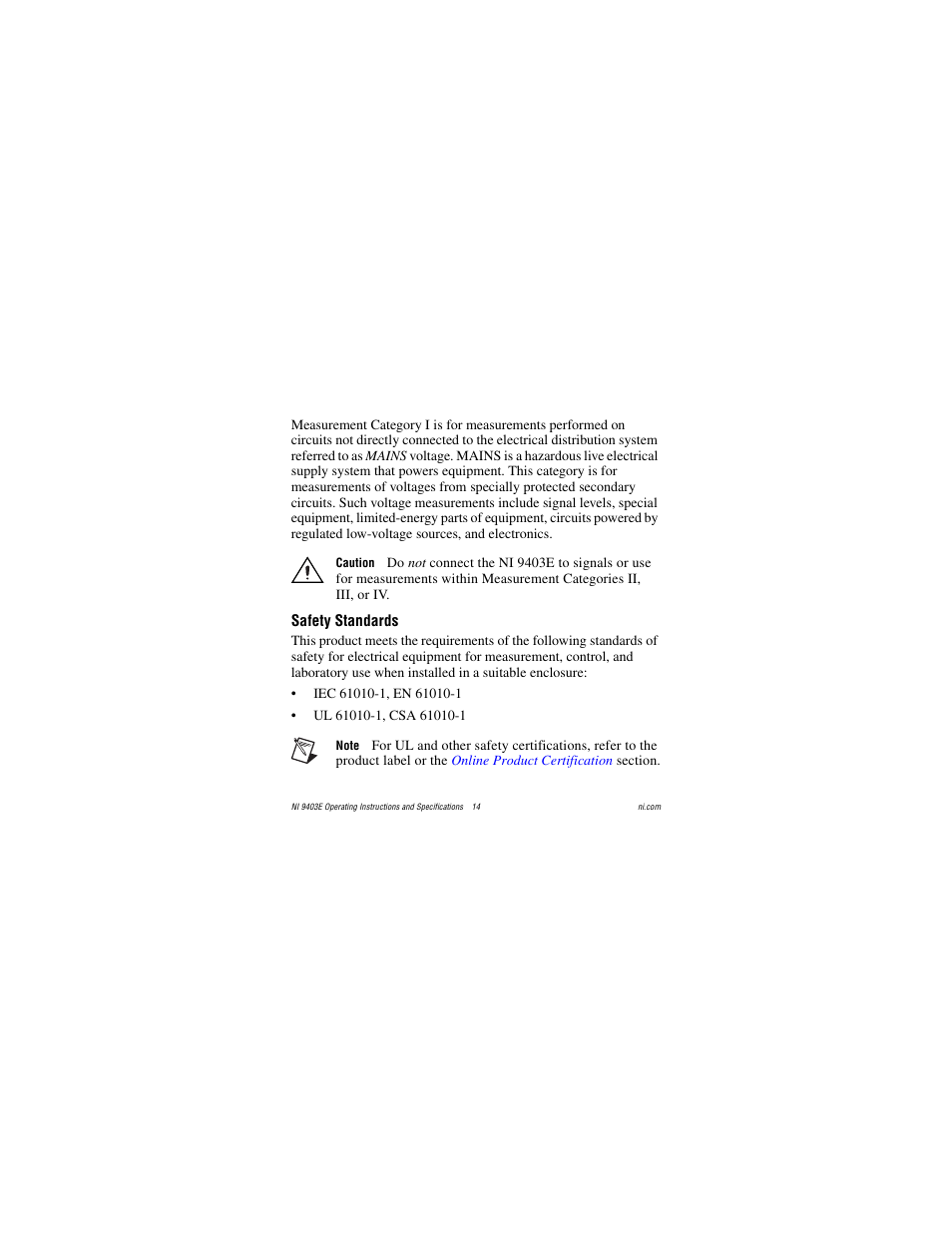Safety standards | National Instruments NI 9403E User Manual | Page 14 / 19