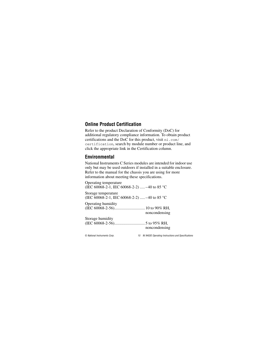 Online product certification, Environmental | National Instruments NI 9403E User Manual | Page 15 / 19