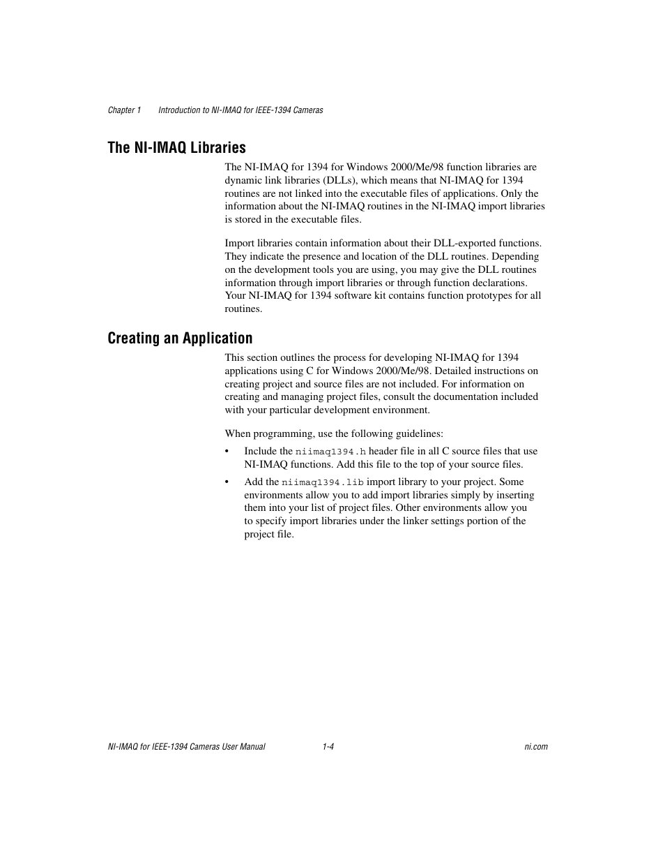 The ni-imaq libraries, Creating an application | National Instruments NI-IMAQ User Manual | Page 10 / 52