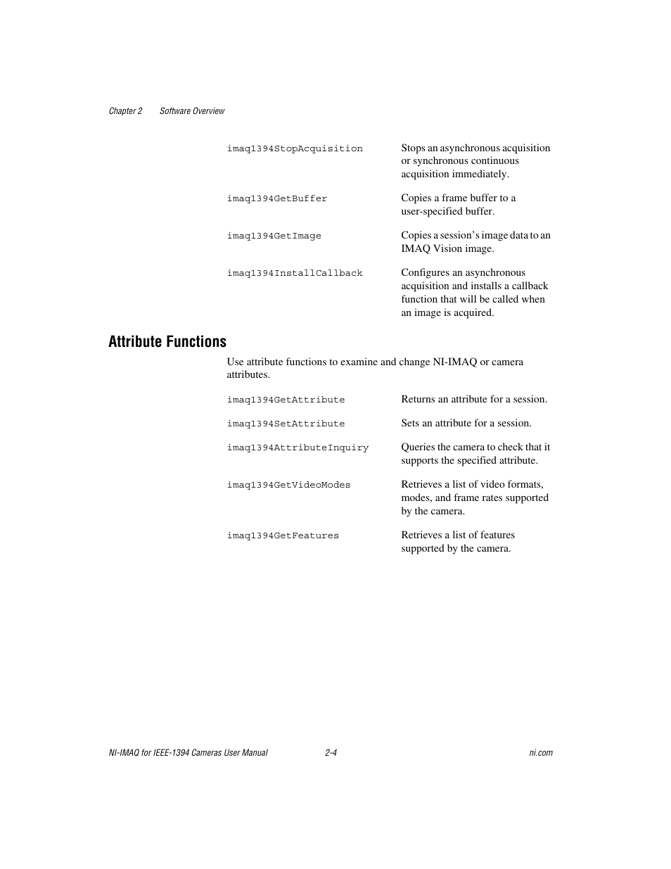 Attribute functions, Attribute functions -4 | National Instruments NI-IMAQ User Manual | Page 15 / 52