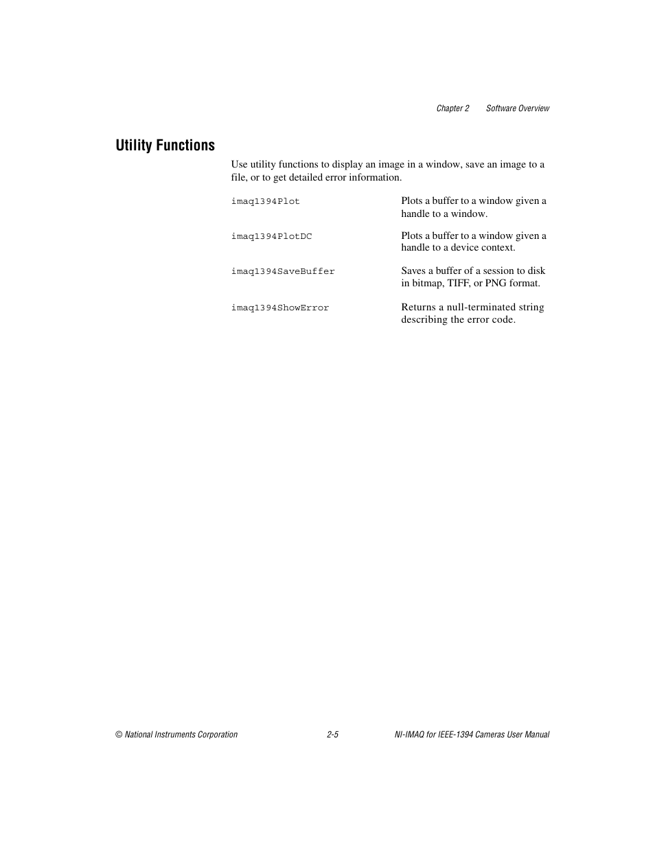 Utility functions, Utility functions -5 | National Instruments NI-IMAQ User Manual | Page 16 / 52