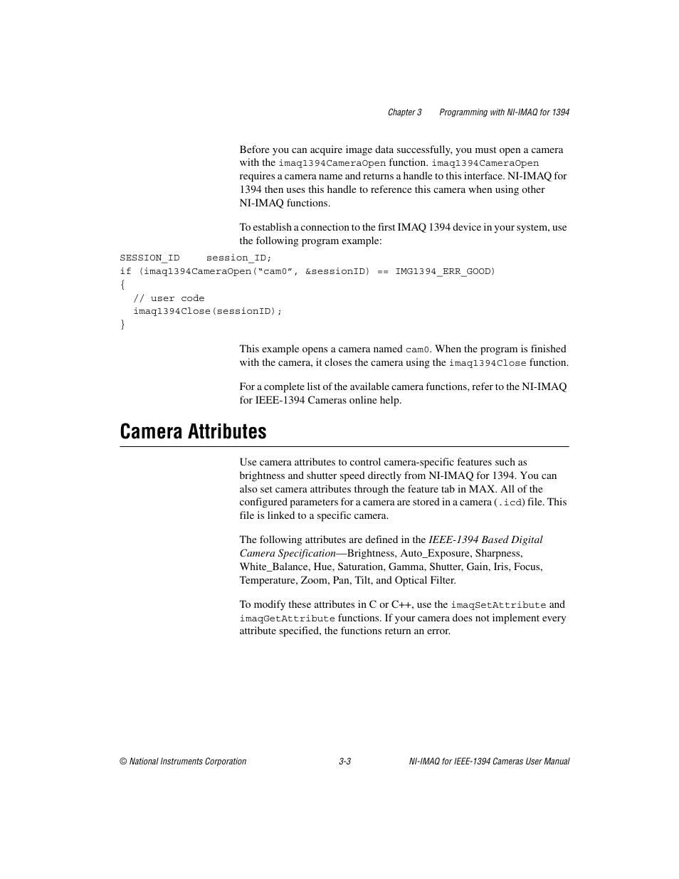 Camera attributes, Camera attributes -3 | National Instruments NI-IMAQ User Manual | Page 19 / 52