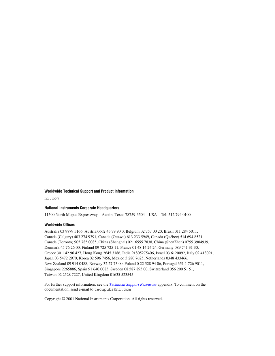 Support, National instruments corporate headquarters, Worldwide offices | National Instruments NI-IMAQ User Manual | Page 2 / 52