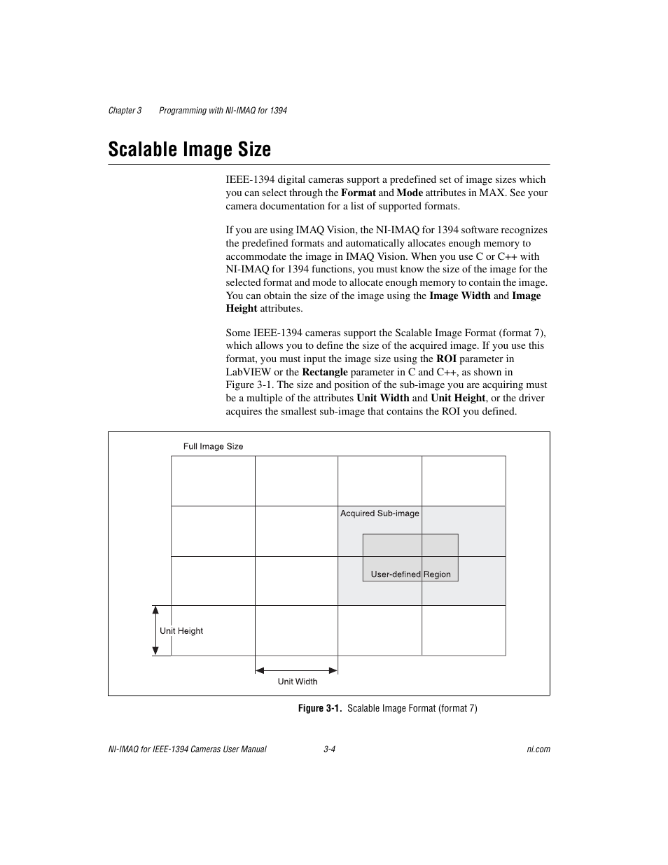 Scalable image size, Figure 3-1. scalable image format (format 7), Scalable image size -4 | National Instruments NI-IMAQ User Manual | Page 20 / 52