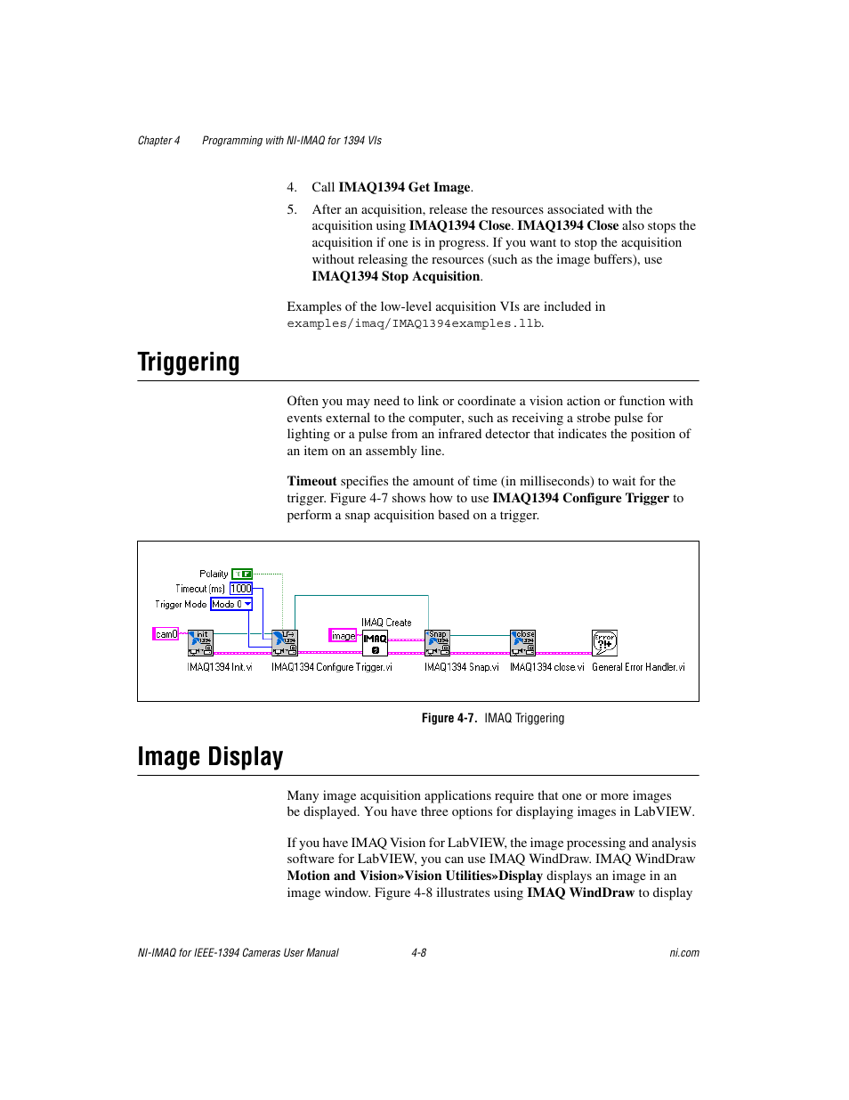 Triggering, Figure 4-7. imaq triggering, Image display | Triggering -8 image display -8 | National Instruments NI-IMAQ User Manual | Page 34 / 52