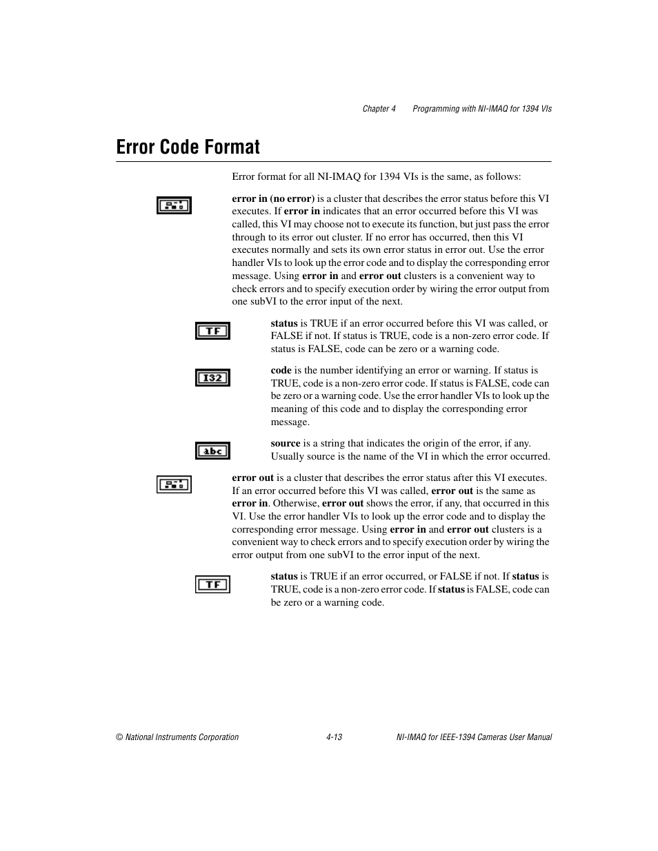 Error code format, Error code format -13 | National Instruments NI-IMAQ User Manual | Page 39 / 52