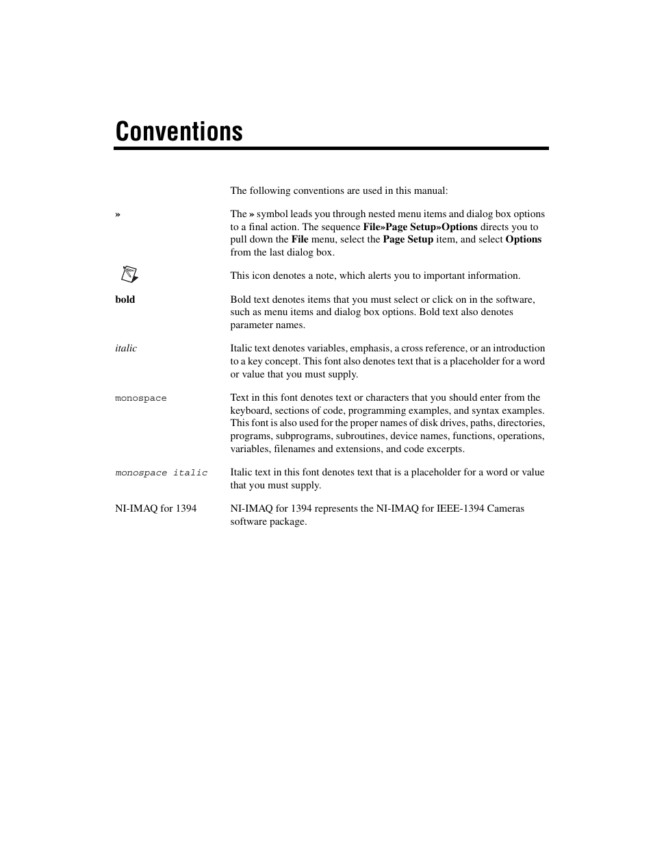 Conventions | National Instruments NI-IMAQ User Manual | Page 4 / 52