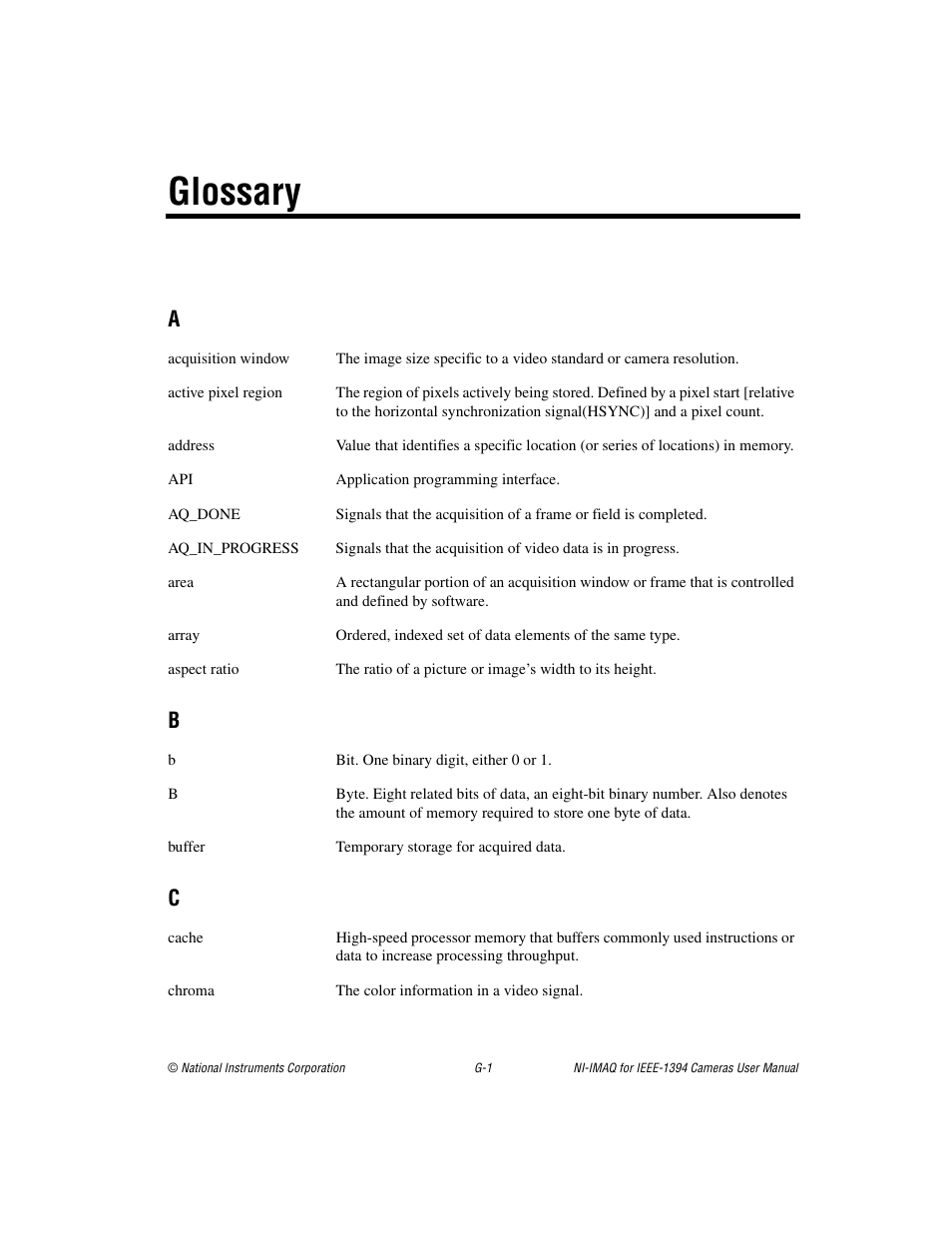 Glossary | National Instruments NI-IMAQ User Manual | Page 43 / 52