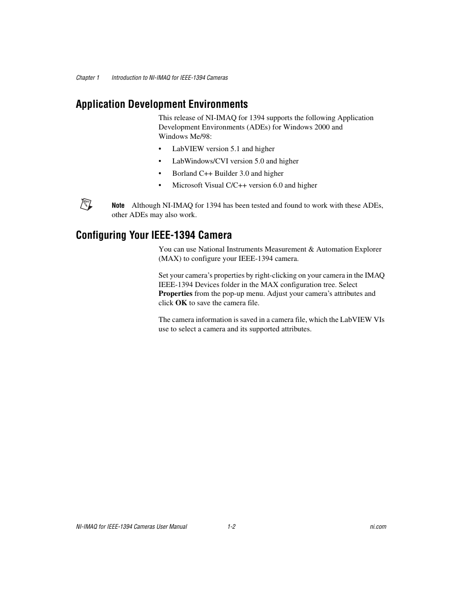 Application development environments, Configuring your ieee-1394 camera | National Instruments NI-IMAQ User Manual | Page 8 / 52