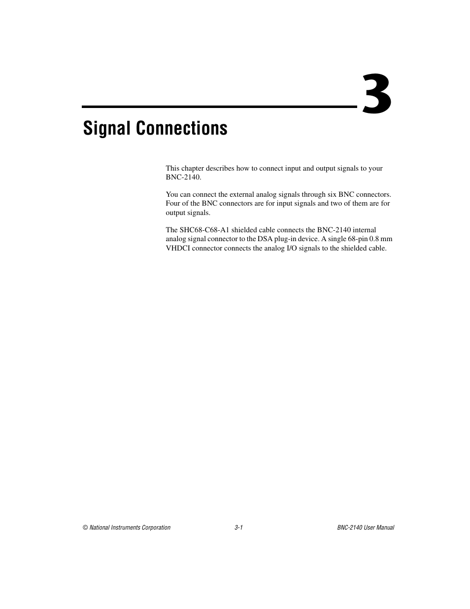 Chapter 3 signal connections, Signal connections | National Instruments BNC -2140 User Manual | Page 12 / 32