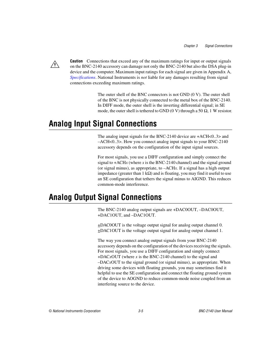 Analog input signal connections, Analog output signal connections | National Instruments BNC -2140 User Manual | Page 16 / 32