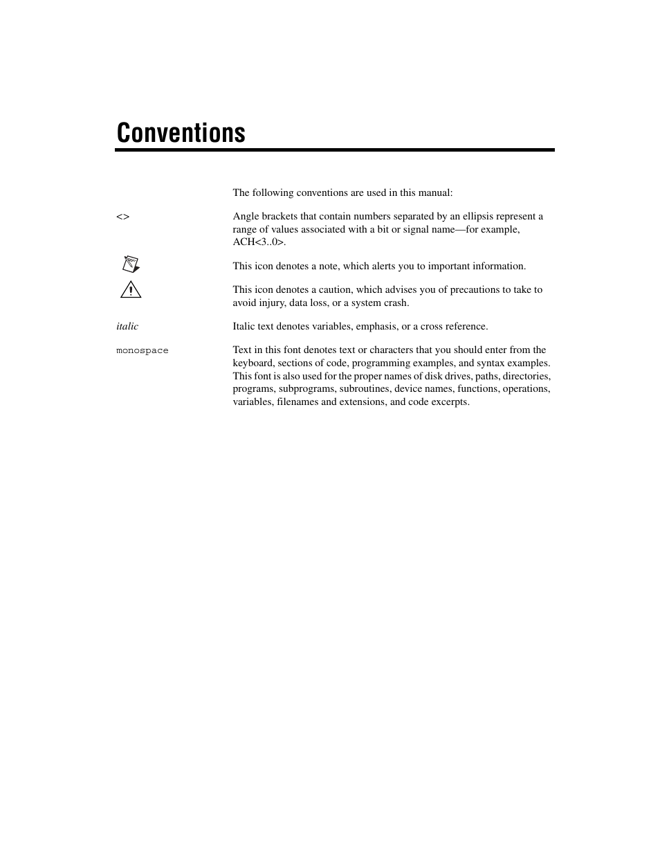 Conventions | National Instruments BNC -2140 User Manual | Page 4 / 32